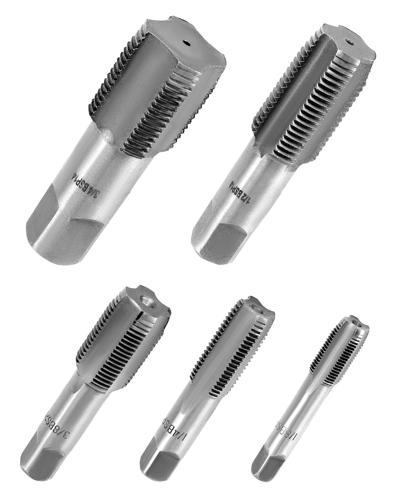 [Australia - AusPower] - QWORK® 5 Pieces 55° Steel Tap, Pipe Tap Set, Suitable for Water Pipe Connections, Car Repair and Machines, G1/8 G1/4 G3/8 G1/2 G3/4 