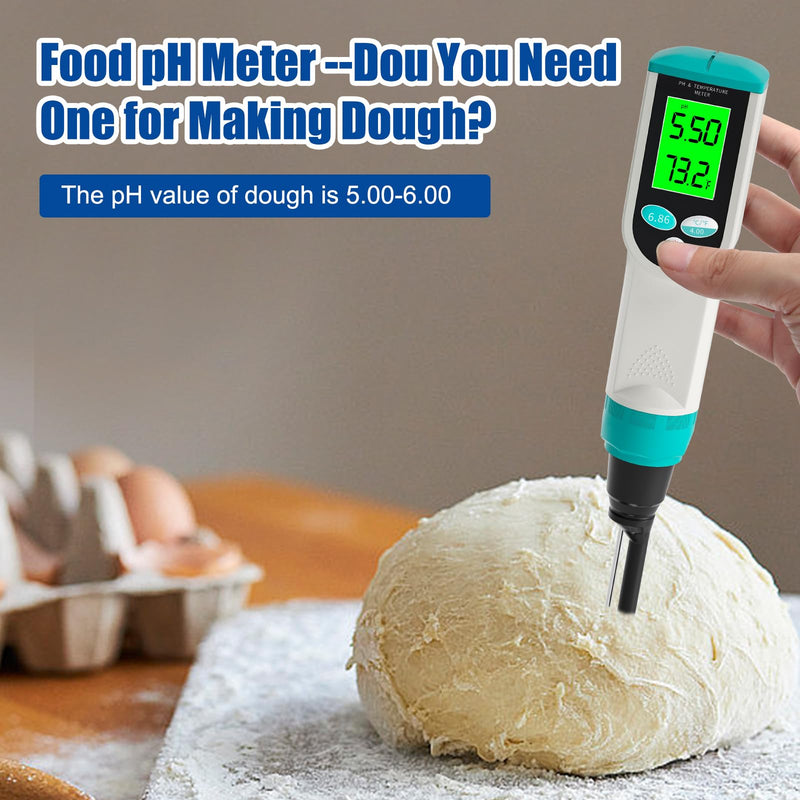 Food pH Meter, Digital Waterproof pH Tester with High Accuracy pH/Temperature Probe, Ideal for Sourdough, Cheese, Solid Samples, and Liquid Foods, 0.01 Resolution
