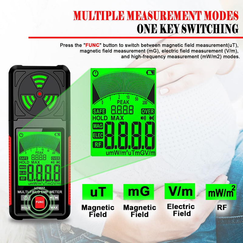 [Australia - AusPower] - EMF Meter, 3-in-1 Portable Electromagnetic Field Radiation Detector Handheld EMF Tester for EF, RF, MF, WiFi Signal, Radio Frequency Detector Suitable for Home Office EMF Inspections Ghost Hunting 