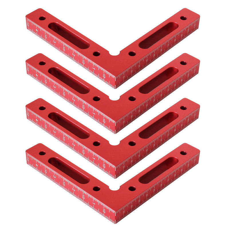 Mocoum Aluminium Alloy 90 Degree Positioning Squares 4.7" x 4.7"(12x12cm) Right Angle Clamps Woodworking Carpenter Tool Corner Clamping Square for Picture Frame Box Cabinets Drawers (Red, 4pcs) Red, 4pcs
