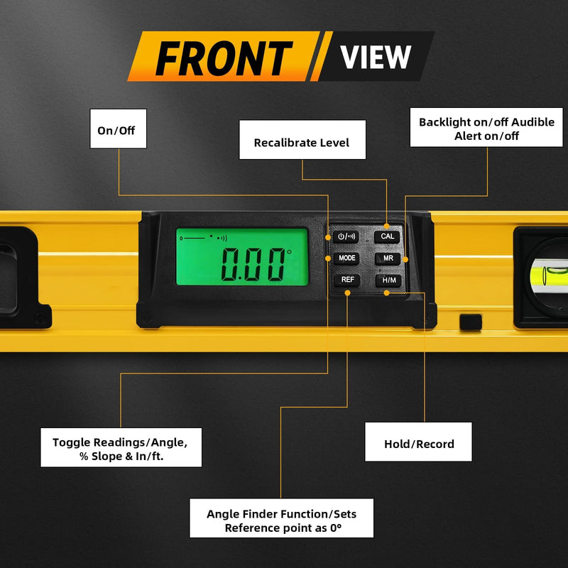 [Australia - AusPower] - 24 Inch Smart Digital Level, LCD Screen Magnetic Electronic Level Tool with Batteries & Case, IP54 Dust and Waterproof Digital Torpedo Level & Protractor, 24" Precision Slope Leveler Measurement Tool 