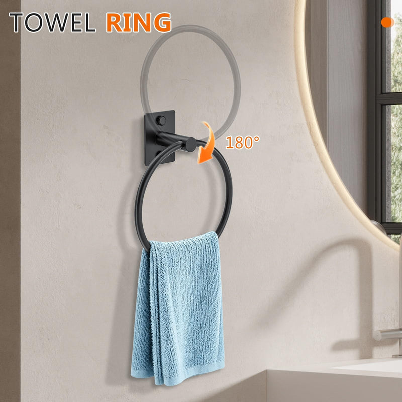 5 Pieces Bathroom Hardware Accessories Set Matte Black Towel Bar Set Stainless Steel Wall-Mounted 23.6 Inch Towel Holder
