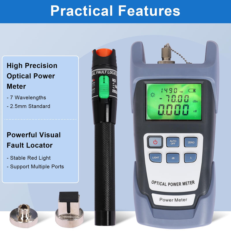 [Australia - AusPower] - Fiber Optic Tools Cable Tester FC SC Power Meter & 2.5mm 30mV Visual Fault Locator with Sc, Fc Connector and Shoulder Toolkit Green 