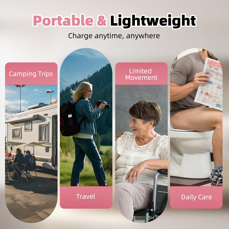 Hibbent Portable Bidet for Travel, High Pressure Handheld Electric Sprayer, Rechargeable Travel Bidet for Women & Men, Personal Hygiene Cleaning, Soothing Postpartum Care, Pink 1