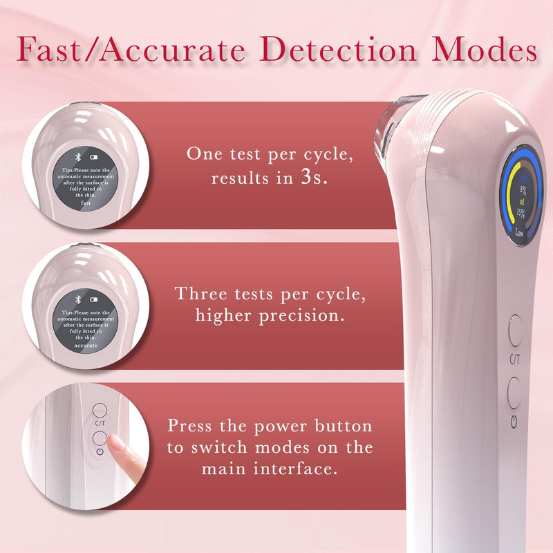 Portable Skin Hydration Tester Home Use, Real-Time Skin Moisture Meter Testing Water & Oil Level with TFT Display, Fast & Accurate Mode Face & Body Hydration Monitor, Skincare Gifts for Women