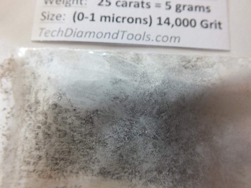 [Australia - AusPower] - TechDiamondTools Diamond Powder for Polishing Glass Quartz Marble Rock Jewelry Stone Windshield Travertine Gemstone 14,000 Grit - 0-1 Microns - 25 Carats = 5 Grams USA Made 14,000 grit/0-1 micron 25 carats-5 gram 