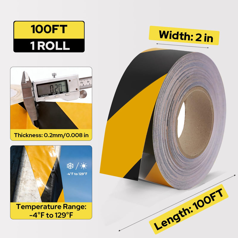 Makeid Floor Marking Tape 2" Width 100' Length Black on Yellow
