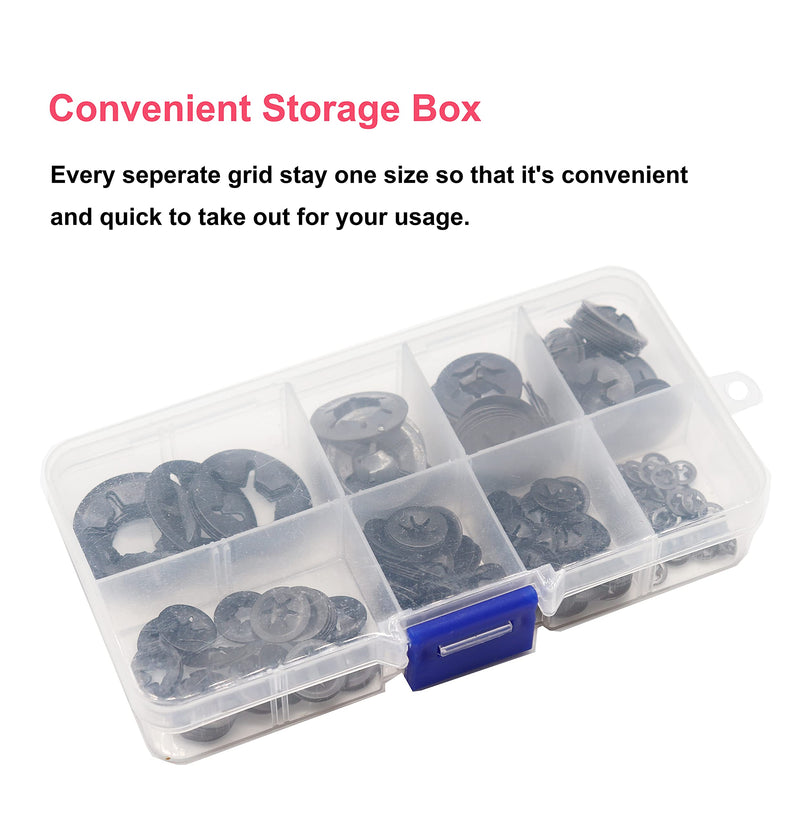 [Australia - AusPower] - 235pcs[8 Sizes] Black Starlock Internal Tooth Lock Washers Assortment Kit, M2/ M3/ M4/ M5/ M6/ M8/ M10/ M12 M2/M3/M4/M5/M6/M8/M10/M12 Black 235pcs 
