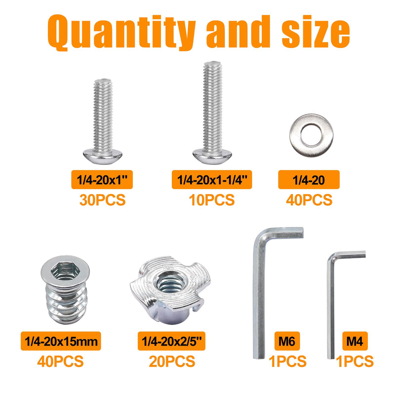 [Australia - AusPower] - weideer 140PCS 1/4"-20 T-Nuts,1/4"-20 Threaded Inserts for Wood,304 Stainless Steel Bolts,Button Head Hex Socket Bolts with Washers Hex Wrench 