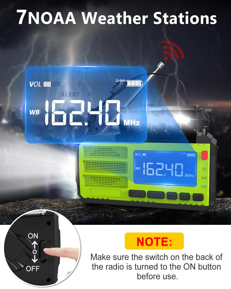 [Australia - AusPower] - 10000mAh Emergency Radio, Hand Crank Radio, AM FM NOAA Weather Alert Radio, Solar Radio, 3 Charging Methods, 3-Mode Flashlight, Reading Lamp, SOS Alarm, Phone Charger for Hurricane and Emergency Green 