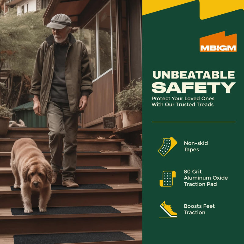MBIGM 12-Pack Non-Slip Outdoor Stair Treads - Anti Slip 6" X 24" Grip Tape Adhesive Strips - Heavy Duty Traction for Steps, Staircase, Deck Black 6" x 24"