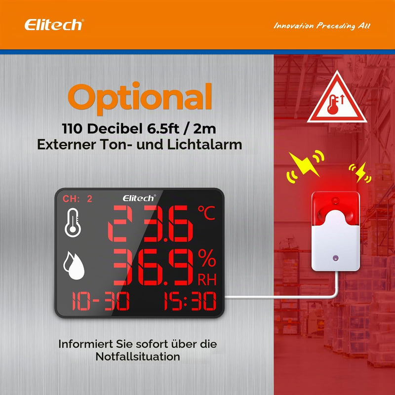 Elitech WiFi Thermometer, Temperature and Humidity Meter, Large Display Data Logger with External Sensors, Real-time Monitoring for Warehouse, Laboratory, Home, Greenhouse DR-230W-THE Wi-Fi single probe