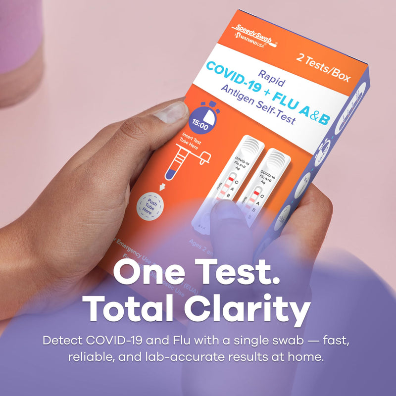 [Australia - AusPower] - SpeedySwab COVID + Flu A&B Antigen Rapid Test Kit - FDA Authorized 3-in-1 at-Home Combo Test Kit, 15-Minute Results, Easy to Use, Comfortable Non-Invasive Nasal Swab (1 Pack - 2 Tests) 1 Pack - 2 Tests 