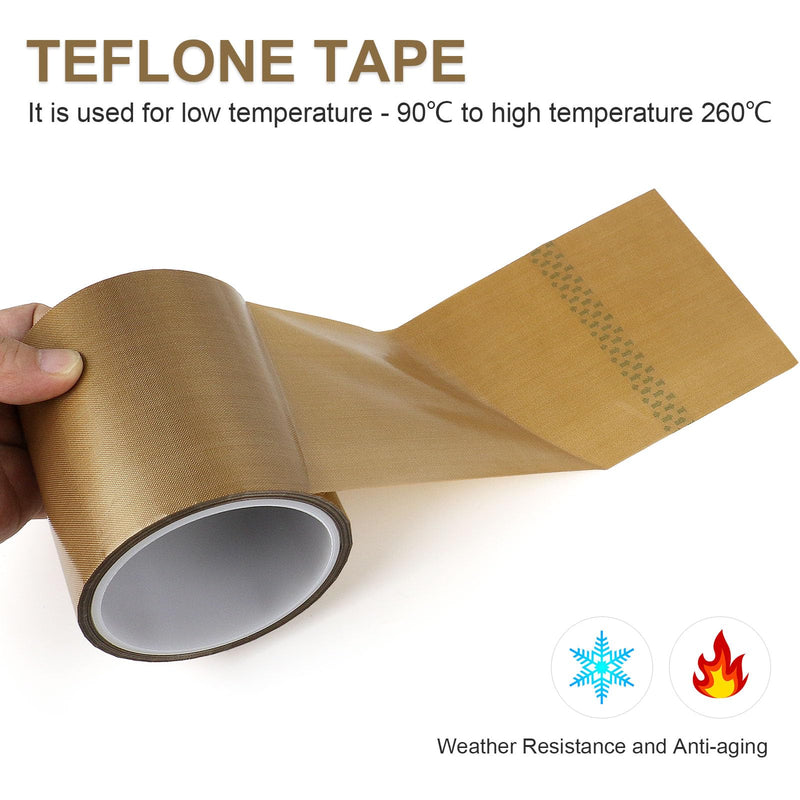 BOMEI PACK Teflone Tape PTFE Glass Cloth Coated, (4-inch x 33 Feet x 0.18mm) High Temperature Fiberglass Adhesive Tape for Vacuum Sealer Machine 4-inch x 33 Feet