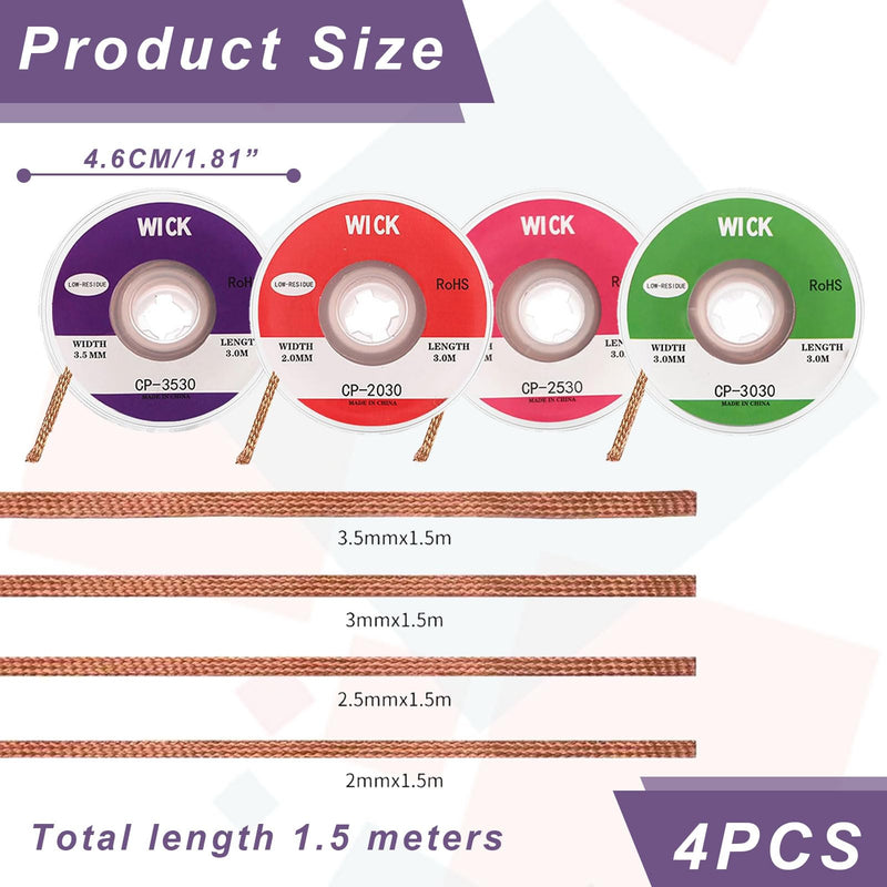 [Australia - AusPower] - Desoldering Braid Set of 4, 2 mm, 2.5 mm, 3 mm, 3.5 mm, Copper Desoldering Wire, No-Clean Desoldering Braid, Ideal for Desoldering and Removing Solder from Solder Points 