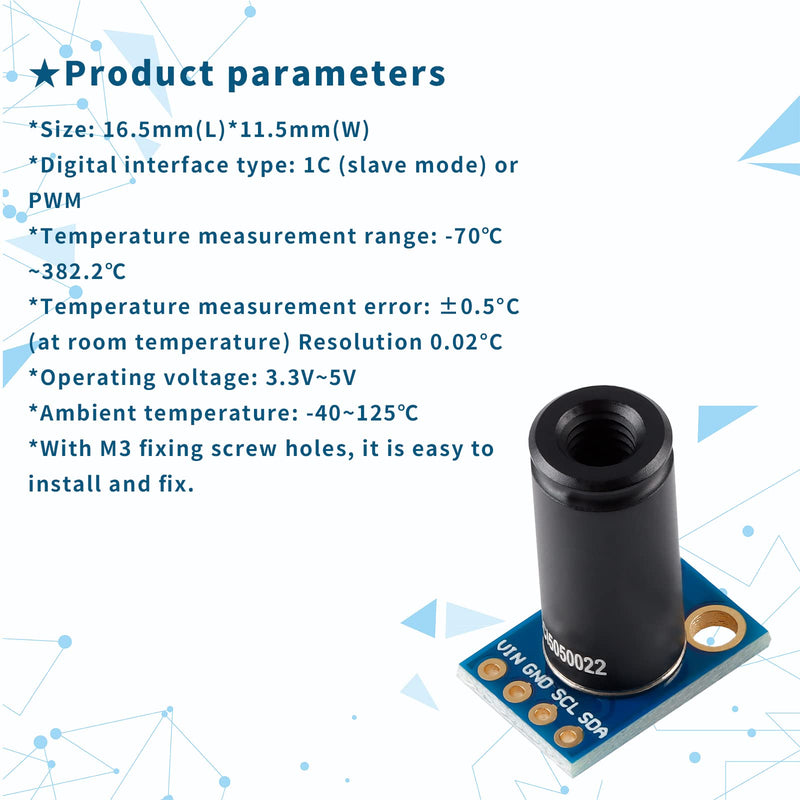 [Australia - AusPower] - MLX90614ESF-DCI Non-Contact Infrared Temperature Sensor Module High Precision Infrared Temperature Sensor Module Long Distance 50cm Serial Port IIC Suitable for Arduino/DIY (GY-906-DCI) 