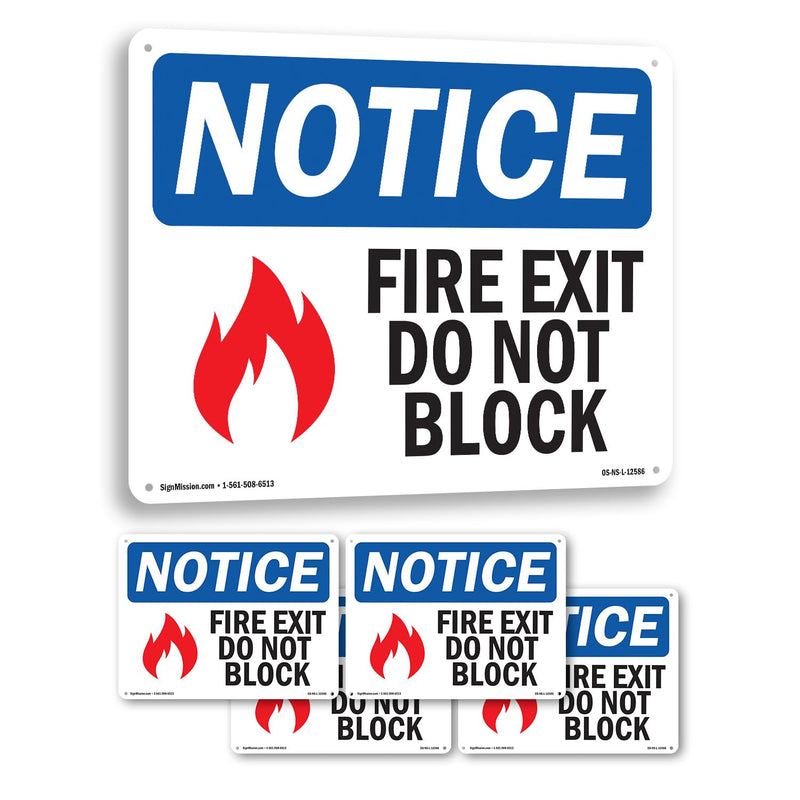 Fire Exit Do Not Block OSHA Notice Aluminum Sign 10 Inch x 7 Inch - 5 Pack 5 Pack of 10" x 7"