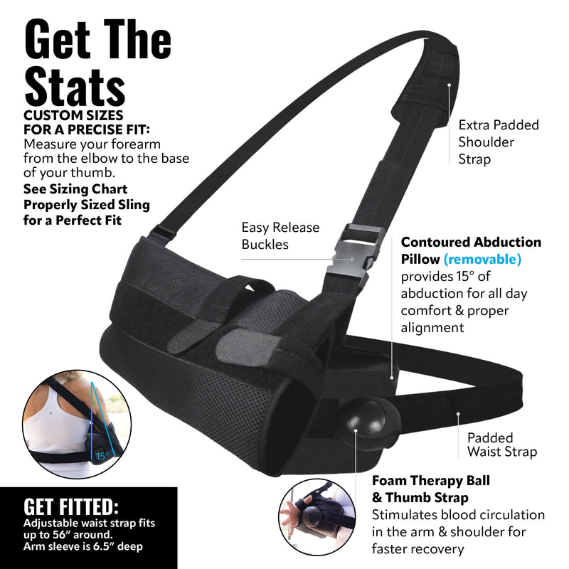 [Australia - AusPower] - PerfectFit Arm Sling Shoulder Immobilizer with Abductor, Medical Grade Support Brace, Rotator Cuff or Surgery Recovery Sling, Shoulder Brace for Men and Women, Large, Black 