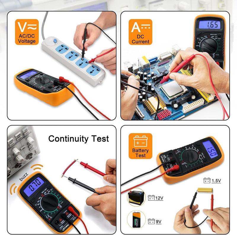 [Australia - AusPower] - Digital Multimeter，OBD2 Scanner Bluetooth，Voltmeter Continuity Ohm Volt Amp DC AC Current Resistance Diodes 2000 Counts Electrical Test Meter with Leads Backlight LCD Display 