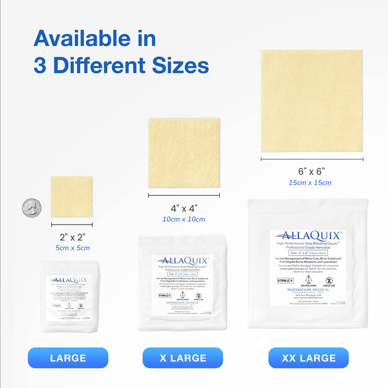 [Australia - AusPower] - High Performance Stop Bleeding Gauze - Large (2"x2"Square) - (3-Pack) Professional-Grade First-Aid Hemostatic Gauze (Blood Clotting Bandage) 2" x 2" Large (Pack of 3) 