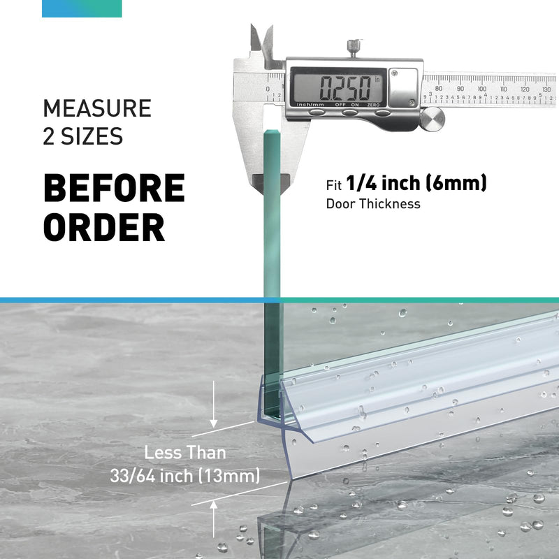 Shower Door Bottom Seal, 2 PCS 1/4" x 36" Shower Door Sweep for 1/4 Inch Glass, Frameless Glass Door Seal Strip,Stop Shower Leaks and Create a Water Barrier (6MM) For 1/4" Glass