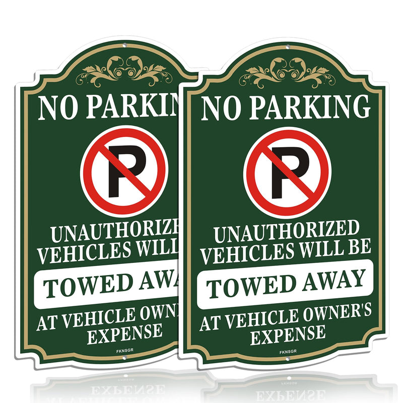 No Parking Sign 2 Pack, 12 x 18 inches, Rust Free .040 Aluminum Private Property Unauthorized Vehicles Will Be Towed Sign UV Protected, Fade Resistant