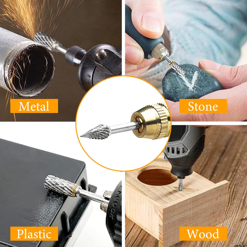 [Australia - AusPower] - 6 Piece Carbide Burr Set, Tungsten Carbide Cutter 6 mm Shank, Carbide Burr with Double Cut for Dremel, with 1/8 Inch Shank, for Grinder, Carving, Metal Polishing, Engraving, Drilling 