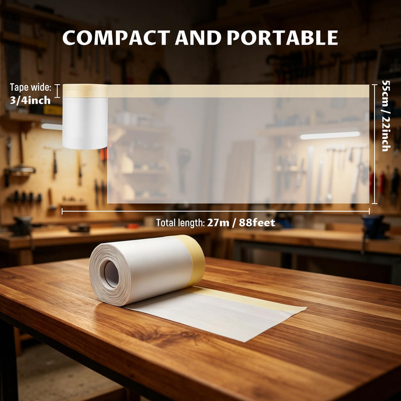 Lichamp Plastic Cover for Painting, Pre-Taped Masking Film, 22 inch x 88 feet x 3 Rolls (264 feet Total), Painters Plastic with Tape, Advanced Masking Tape Film