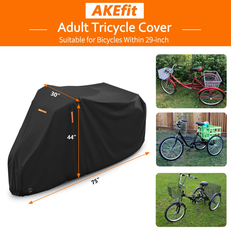 [Australia - AusPower] - AKEfit Adult Tricycle Cover Electric Tricycle Covers, Bike Covers Outdoor Storage Waterproof, Dustproof Bicycle Cover, Windproof Recumbent Trike Cover Black 75"L x 30"W x 44"H 
