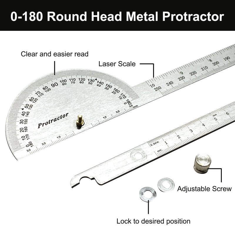 0-180° Stainless Steel Protractor Tool Angle Finder Ruler (30cm/11.8 Inch） onesize