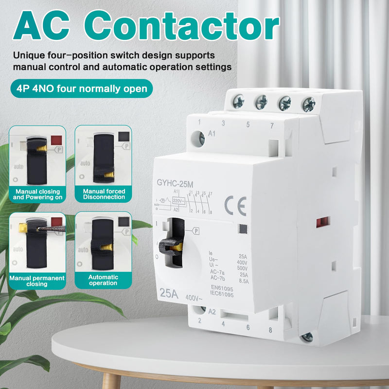 Contactor 400V 3 Phase 4 Wire AC Contactor AC Household Contactor 4P 25A 4NO | Ultra-quiet and highly efficient flame retardant. Manual automatic model for industrial applications such as metallurgy
