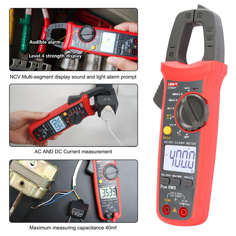 UNI-T UT203+ Digital Clamp Meter AC/DC Current Auto Range True RMS Max/Min Backlight Multimeter UT203+