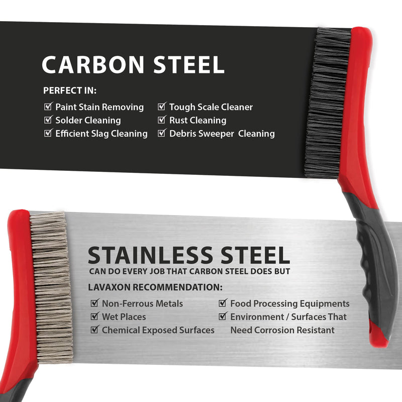 [Australia - AusPower] - Wire Brush Set-Heavy Duty Stainless & Carbon Steel Bristles with Plastic Handle Grip for Rust, Wielding Slag, Dirt & Paint Scrubbing with Deep Cleaning – 10 Inches, Large (Pack of 2-Red) Red 