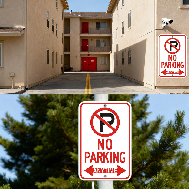 4 Pack Large No Parking Anytime Signs with Arrow, 18x12 Inch Rust-Free Reflective Aluminum, Weatherproof & Fade Resistant for Traffic Control on Streets, Business, Fire Lane. Easy to Install Red White Black- 4 pcs