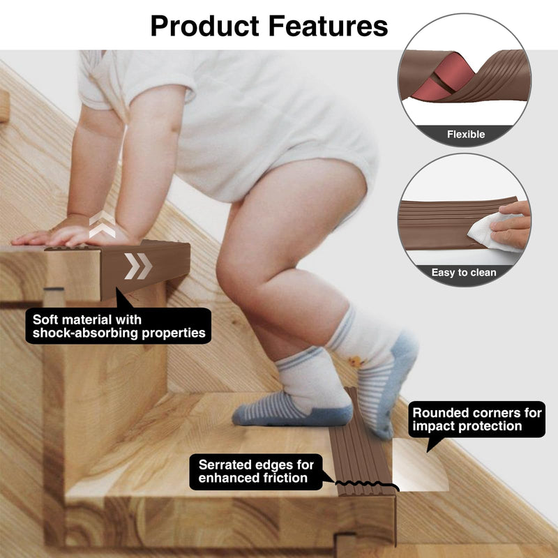 Non-Slip Step Edge Protector, Vinyl Stair Nosing - Self-Adhesive Anti-Slip Stair Nose Edging Trim, Stairway Nose Molding & Nosing Strip for High Traffic-Safety, Indoor-Outdoor Use(Coffee 2"×2",3.3Ft)