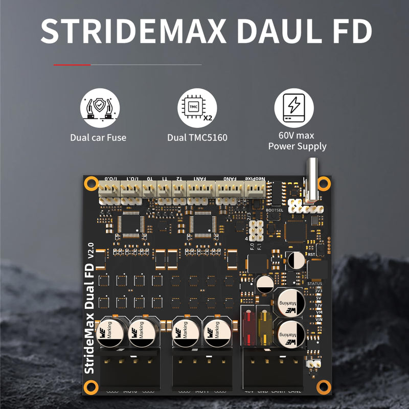 FYSETC 3D Printer Controller - StrideMax Dual FD Motherboard - TMC5160 Stepper Motor Driver Board: Easy Connect Fan Thermistor RGB Light Based RP2040 Support RRF Klippe CAN USB interface for VoronVz