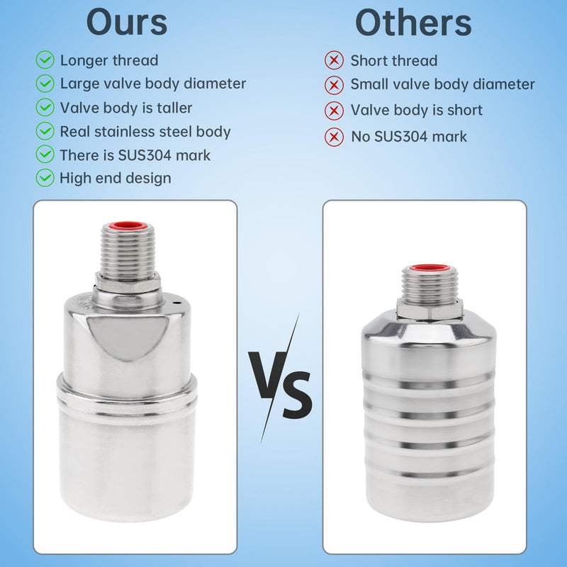 1/2 inch Float Valve, PNXKTXO Water Level Control Float Valve 1/2" to 3/4'' and 1/2'' to 1'' 304 Stainless Steel Fully Automatic Water Level Control Shut Off Valves Hose Connector Style 3