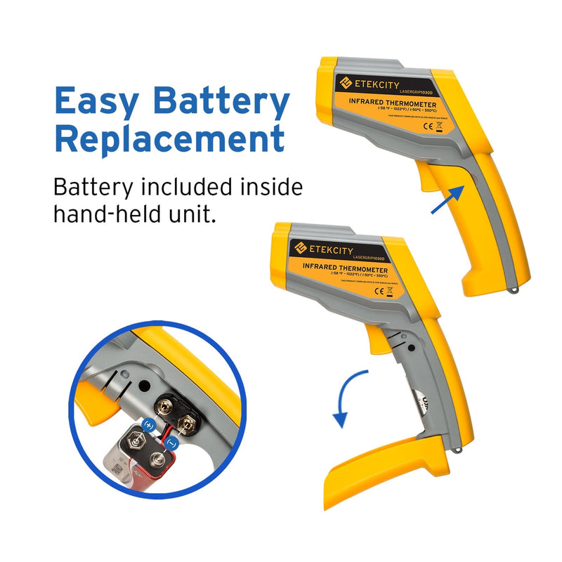 Etekcity Lasergrip 1030D Infrared Thermometer (Not for Human) Gun Dual Laser Non-Contact Temperature Filtering-58℉ to 1022℉ (-50℃ to 550℃), 8.9 x 2.2 x 5.3, Yellow & Gray