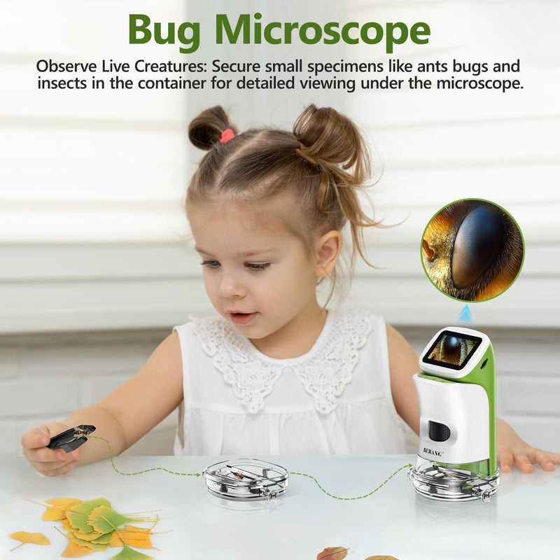 Kids Handheld Digital Microscope with Screen: STEM Science Kit Gift Toys | for Boys Girls Ages 4-12, Detachable Stand, 1000X Magnification, 4K Display, 32GB SD Card Included for Photos and Videos