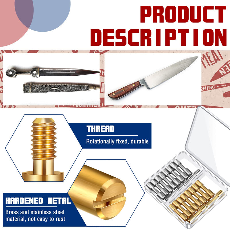 [Australia - AusPower] - 20 Sets Brass Bracket Bolt Fasteners and Stainless Steel Bracket Bolt Fasteners Tactical Lock Rivets Knife Making Supplies Knife Handle Pins Knife Screws for Knife Handles, Head Diameter 6 mm 