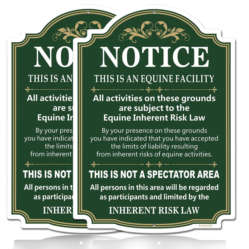 Equine Liability Sign 2 Pack, 10 x 14 inches Rust Free Aluminum Horse Barn Stable Farm Sign, UV Protected, Fade Resistant