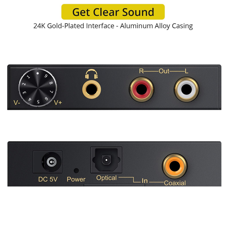 [Australia - AusPower] - PROZOR 192kHz Digital to Analog Audio Converter Support Dolby AC-3 DTS 5.1CH with Volume Adjustable, Optical to RCA DAC Decoder, Digital DAC Converter SPDIF TOSLINK to Stereo L/R & 3.5mm Jack small DAC Support Dolby AC-3 DTS 5.1CH 
