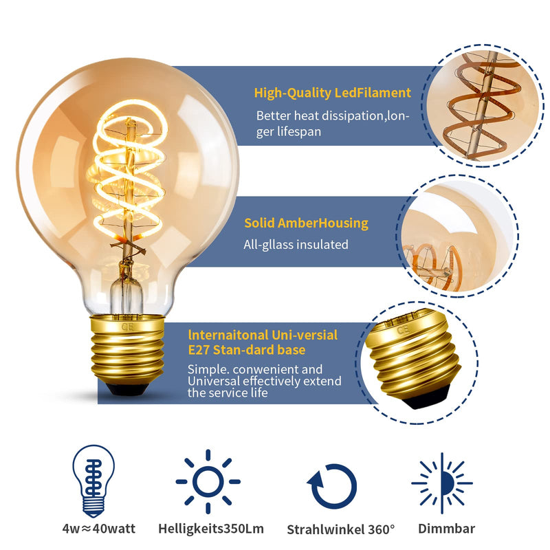 [Australia - AusPower] - NUODIFAN Edison Vintage Light Bulb E27, LED Retro Light Bulb Dimmable 4 W LED Lamp Warm White 2700 K LED Light Bulb E27 Ideal for Nostalgic and Retro Lighting in the Home, Café, Bar 2 Stück 