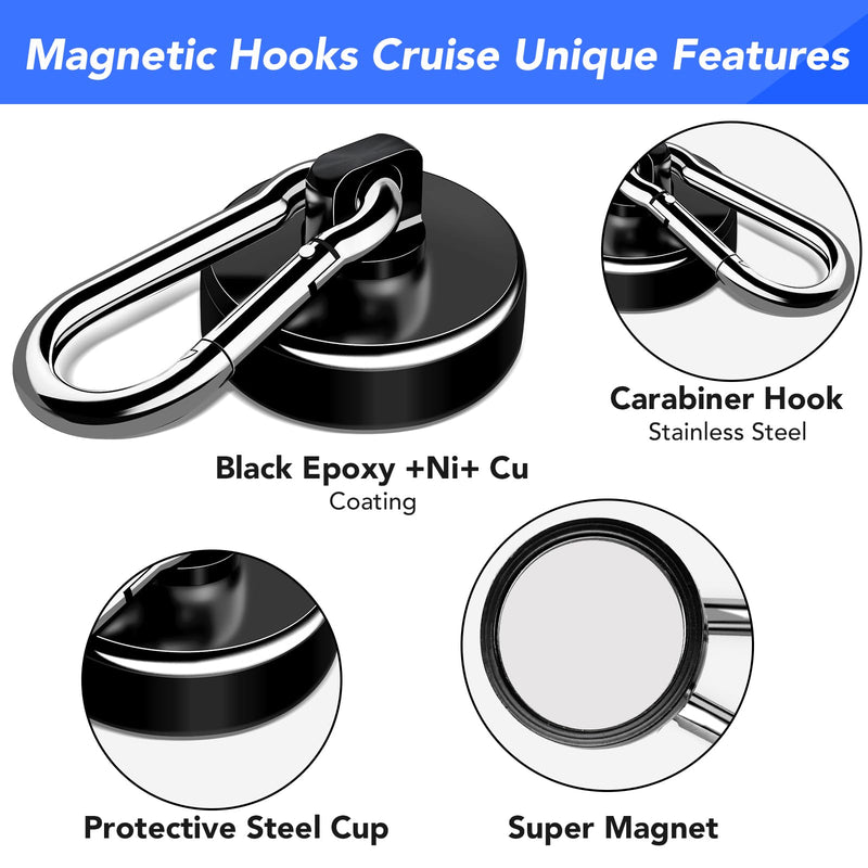 [Australia - AusPower] - LOVIMAG Strong Magnetic Hooks, 70LBS Magnetic Hooks Heavy Duty Strong Neodymium Magnets with Carabiner Hook, Magnet Hooks with Swivel for Kitchen, Hanging, Cruise, Grill, Refrigerator - 12 Pack Black 70lbs-12p 
