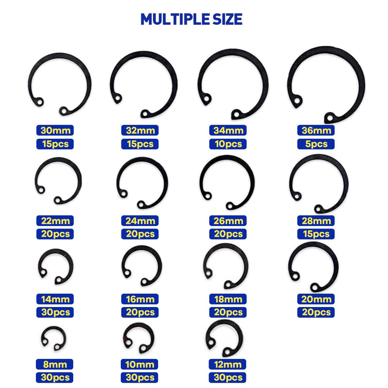 [Australia - AusPower] - 300-Pcs Internal Circlip Snap Retaining Clip Ring Assortment Set, Alloy Steel Internal Snap Ring Circlip Snap Retaining Clip Ring Assortment Set, Includes 15 Sizes of M8-M36 Internal Retaining 300PCS 