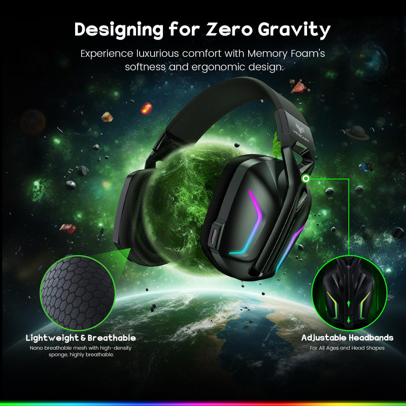 [Australia - AusPower] - 7.1 Wireless Gaming Headset with Microphone for PS4, PS5, PC, Switch, Mac, 2.4GHz Bluetooth Gaming Headphones with Crystal-Clear Mic, 50Hr Battery, Cool RGB Black Standard-Wireless 