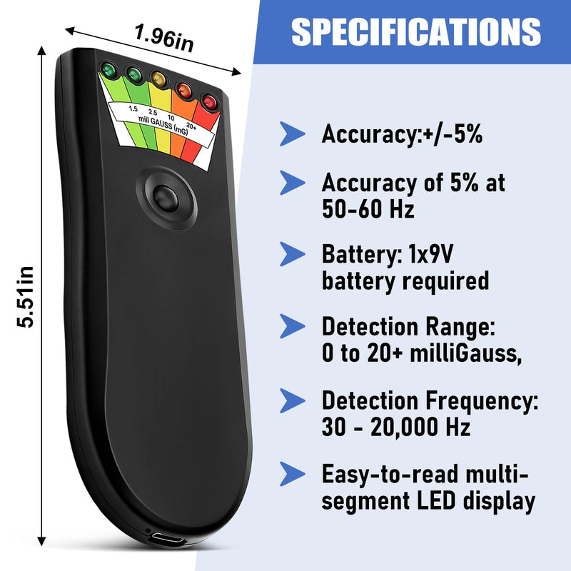 Upgraded Rechargeable EMF Meter with 5 Level LED EMF Meter Portable Handheld Magnetic Field Detector for Ghost Hunting and Inspections in Home, Electromagnetic Paranormal Equipment Tester (2 Pack) 2Pack