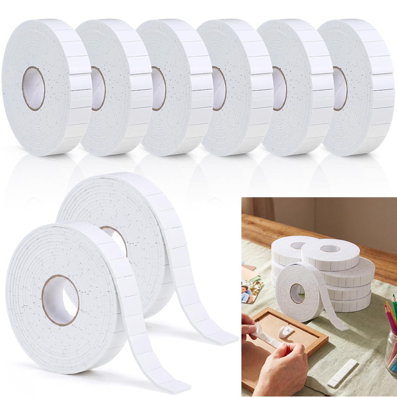 8 Roll 2000 Pcs Double Sided Foam Tape Pre-Cut 3/4 x 1/2 Inch 3D Adhesive Squares Heavy Duty No Residue Mounting Tape Dots for Crafts DIY Art Sewing Office Supplies