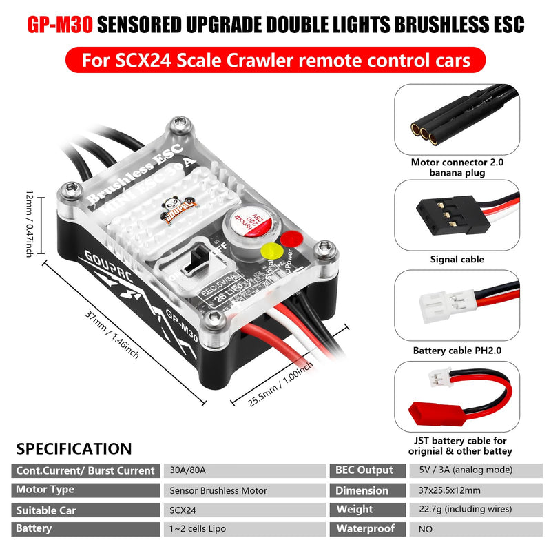 GOUPRC Upgarde Transparent 2204 2400KV Brushless Outrunner Motor with Mount & 30A Brushless ESC Combo Kit for SCX24 Axial 1/24 Remote Control Crawler Truck Car Clean Mount 3pcs