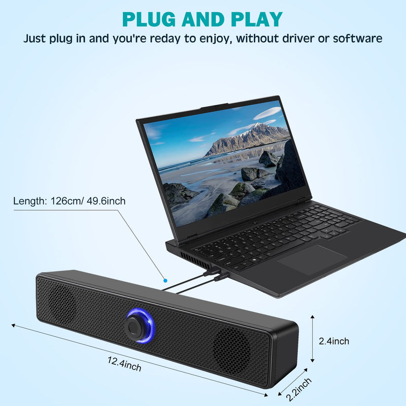 [Australia - AusPower] - Computer Speakers, USB Powered PC Speakers Wired Stereo Desktop Speakers for Computer, Desktop, Laptop, PC, Pad, Cellphone [2023 Version] 